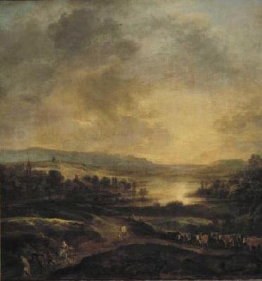 Aert van der Neer Hilly landscape at sunset. oil painting picture